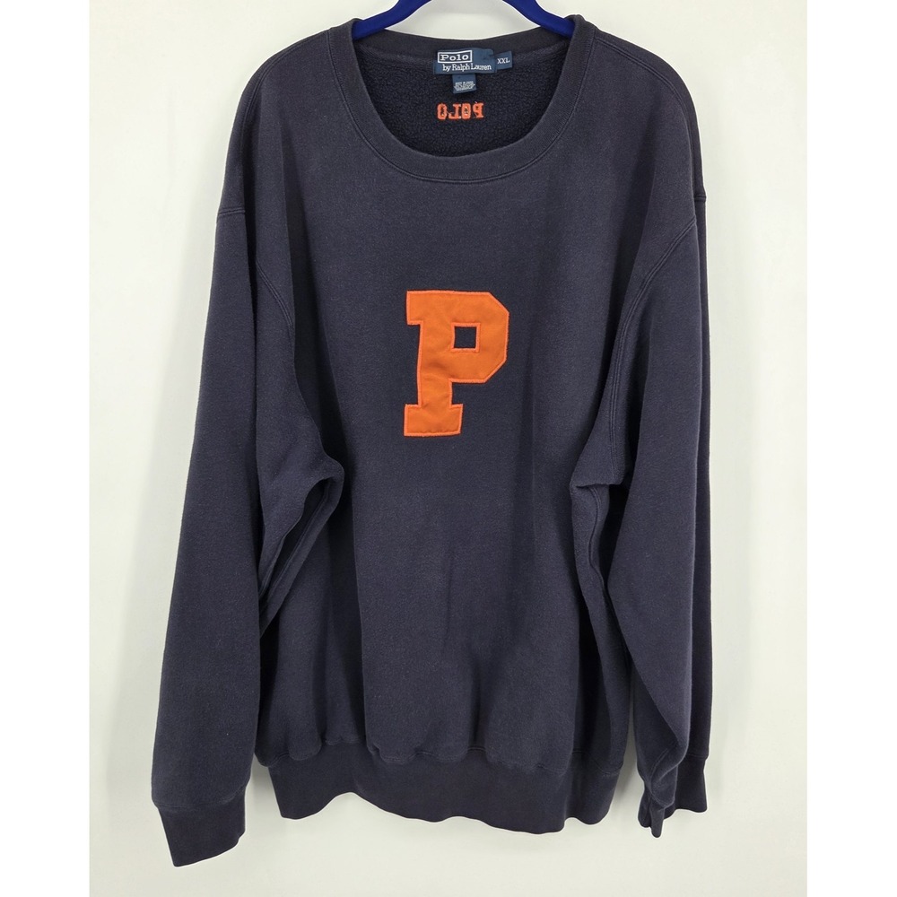 VINTAGE "P" Embroidered Polo by Ralph Lauren Men's Crewneck Sweatshirt XXL Blue